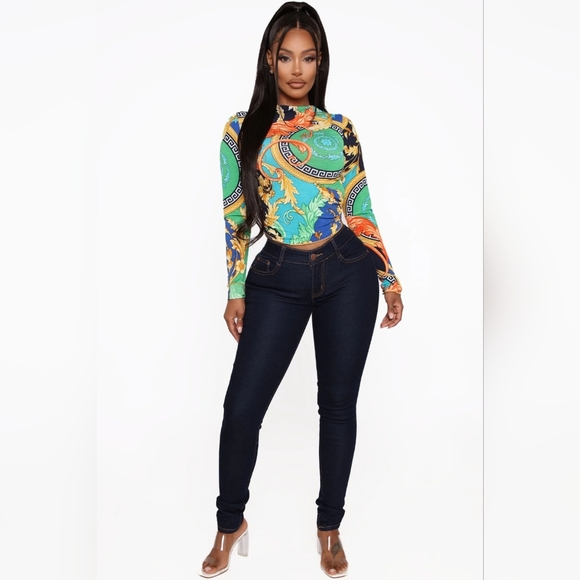 Fashion Nova Money Heist Exposed Crop Top - Green Combo, Sz: XL - Picture 3 of 5